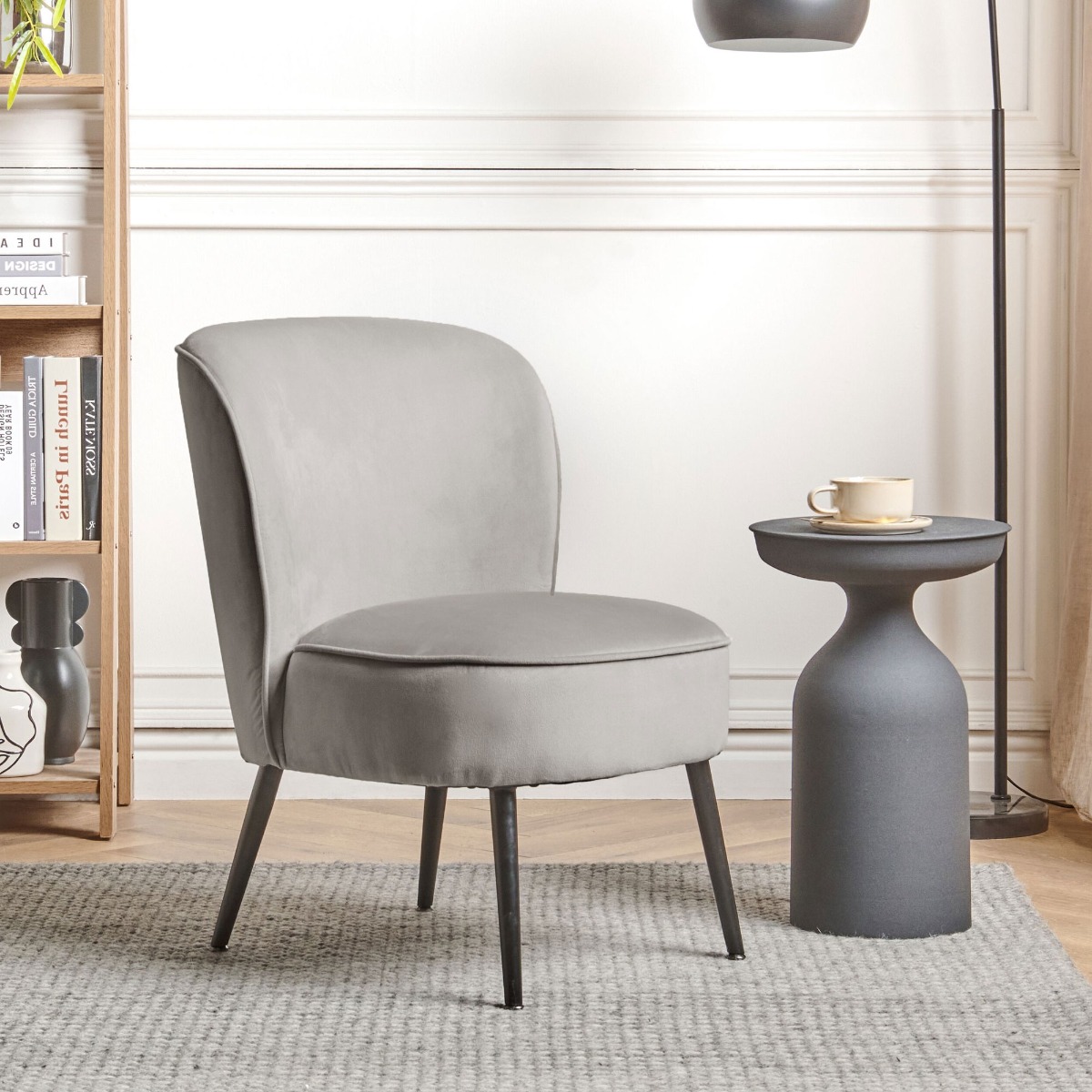 Velvet Armchair Light Grey VOSS - Gemini Interiors