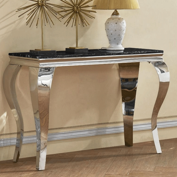 Kendal Marble Console Table with Stainless Steel Base - Natural Stone - Sigrid Mills