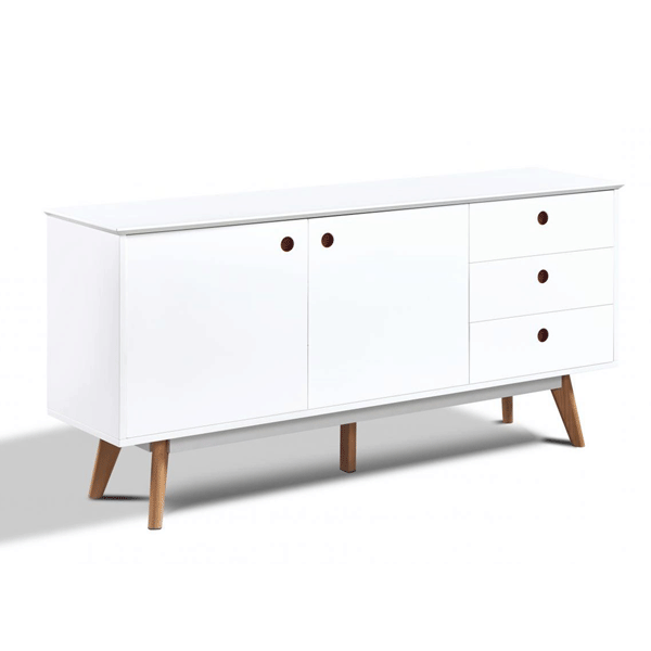 Lynton Sideboard 2 Doors and 3 Drawers with Solid Beech Legs - White - Sigrid Mills