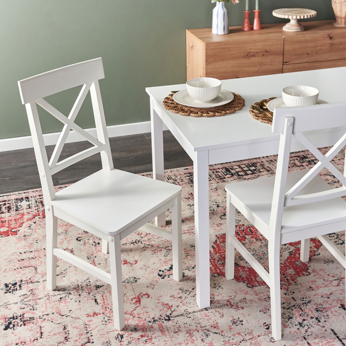 BARELE Set of 2 Dining Chairs Poplar Wood White - Gemini Interiors