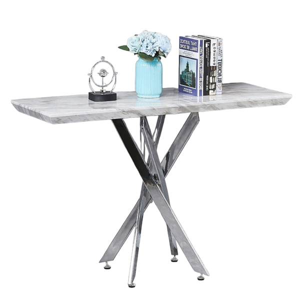Vaxton Console Table with Silver Legs - Marble Effect - Sigrid Mills