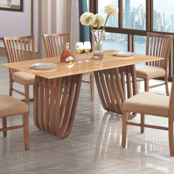 Axminster Marble Dining Table with Wooden Base - Natural - Sigrid Mills