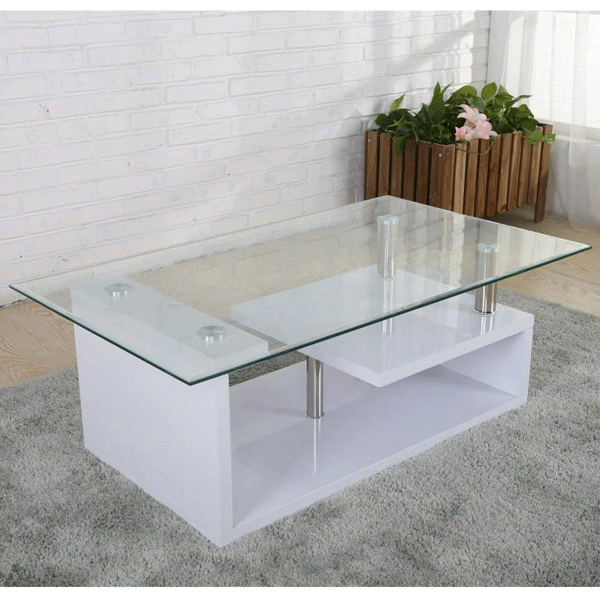 Erewash Rectangular High Gloss Finish Coffee Table - Glass Table Top - Sigrid Mills