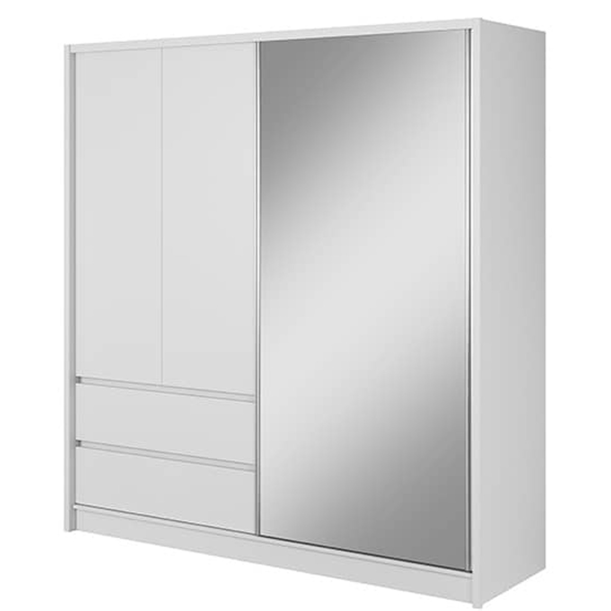 Sliding Wardrobe - SLACK 3 Door Mirrored Wardrobe White Matt 204cm - Art Nest
