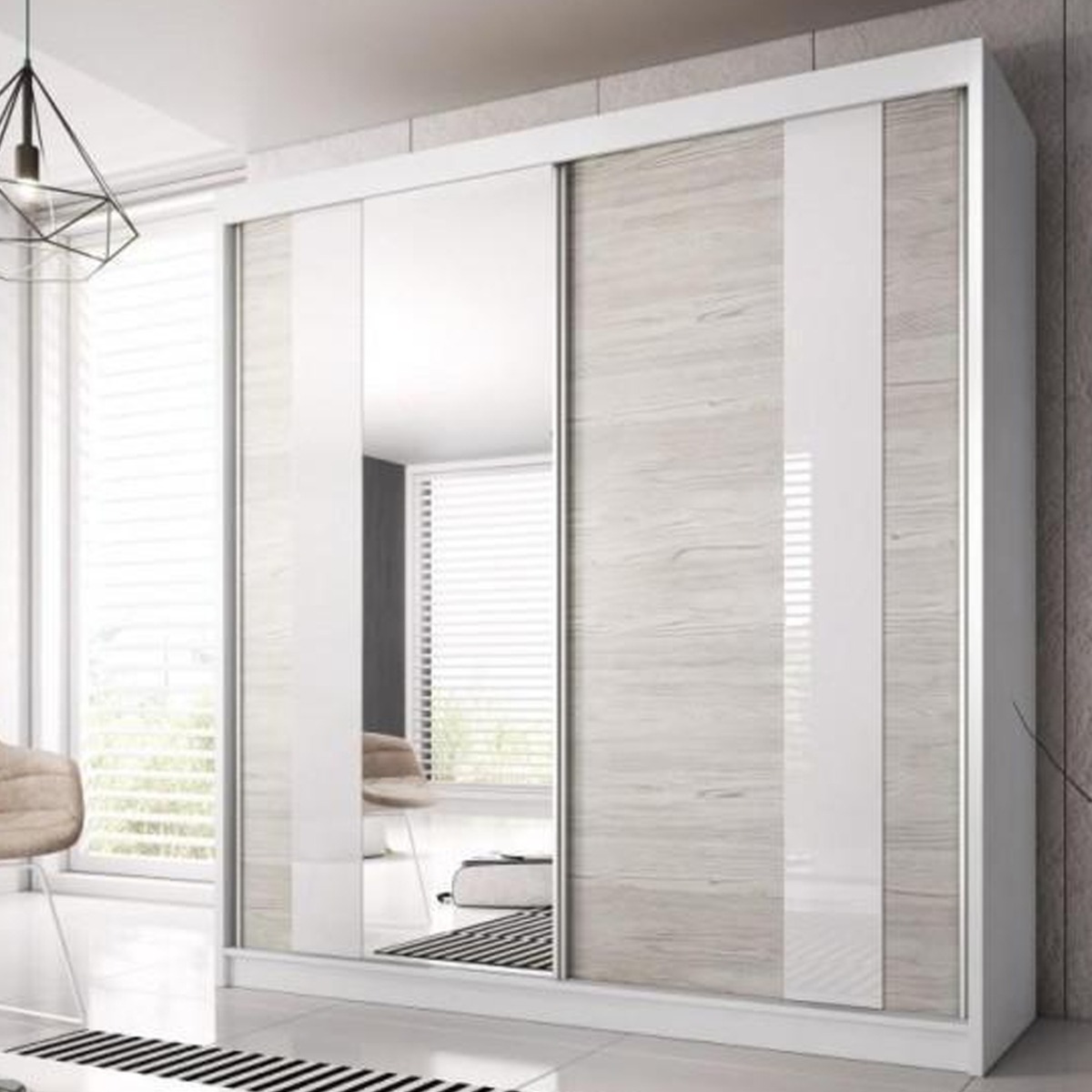 Sliding Wardrobe - MALTA II 2 Door Mirrored Wardrobe White Matt 183cm - Art Nest