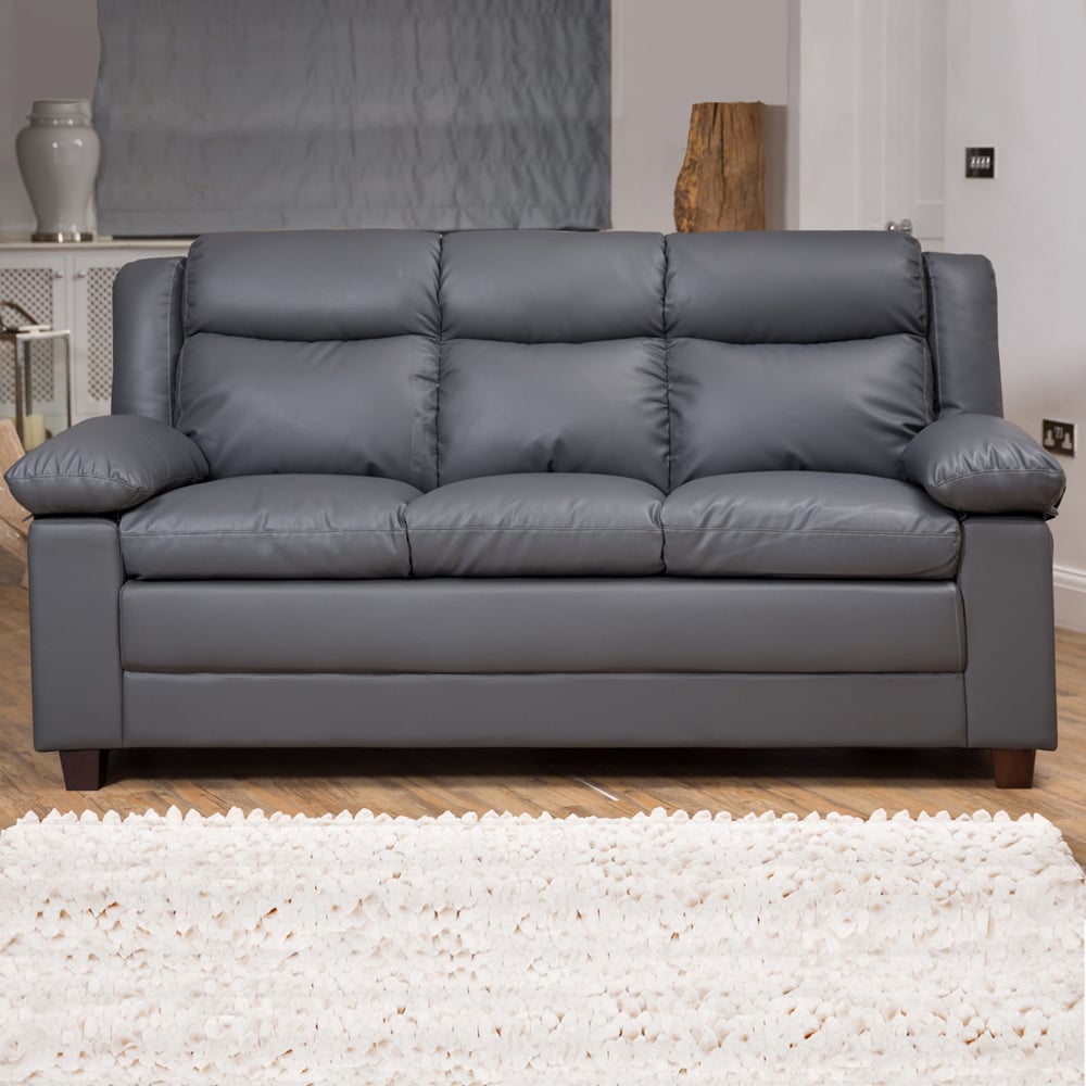 3 Seater Sofa - OBSCURA Leather Sofa - Grey - Archie Homes