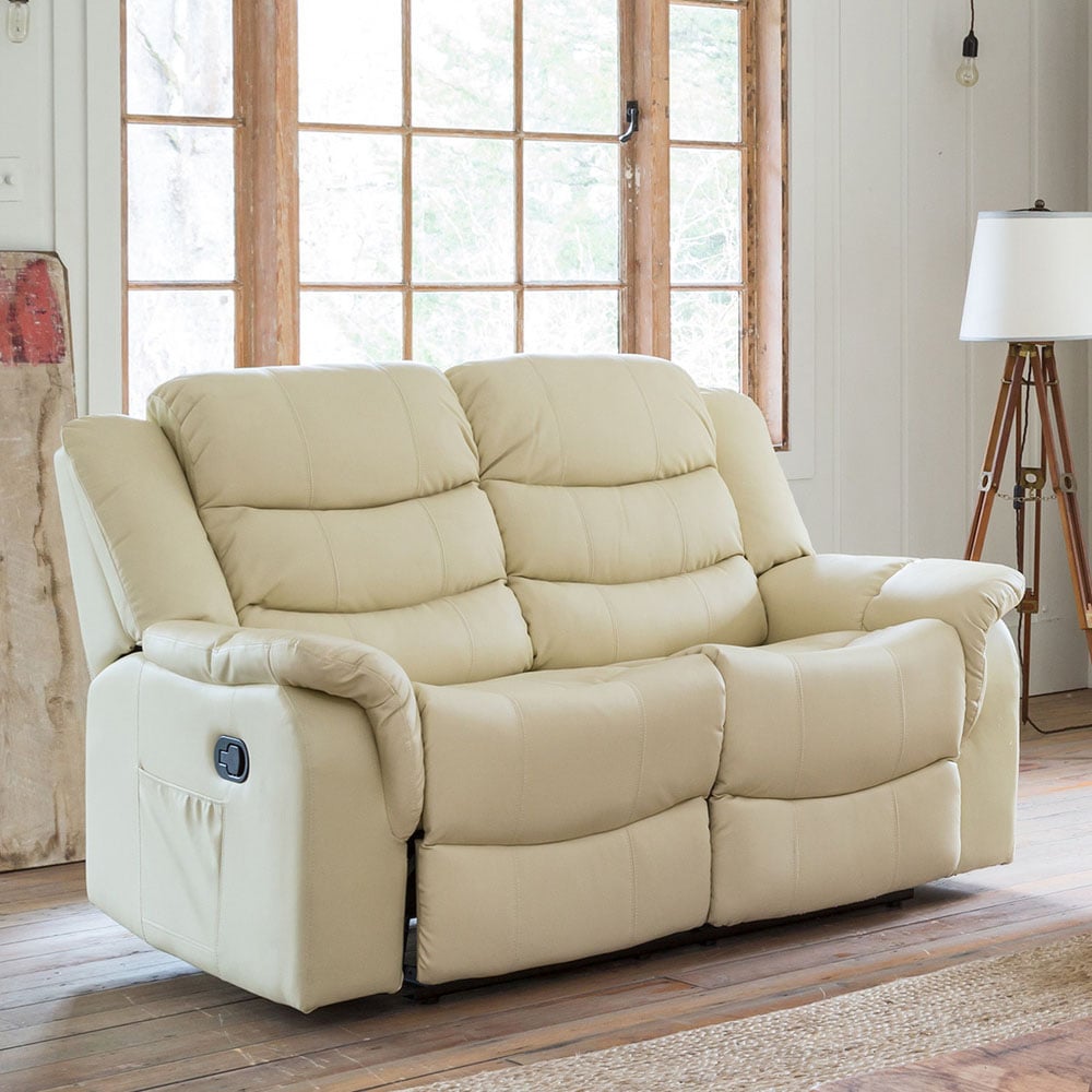2 Seater Sofa - THERALUX Leather Recliner Sofa - Cream - Archie Homes