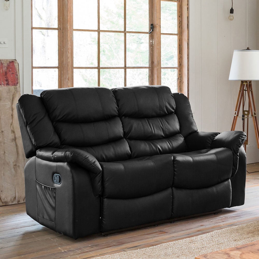 2 Seater Sofa - THERALUX Leather Recliner Sofa - Black - Archie Homes