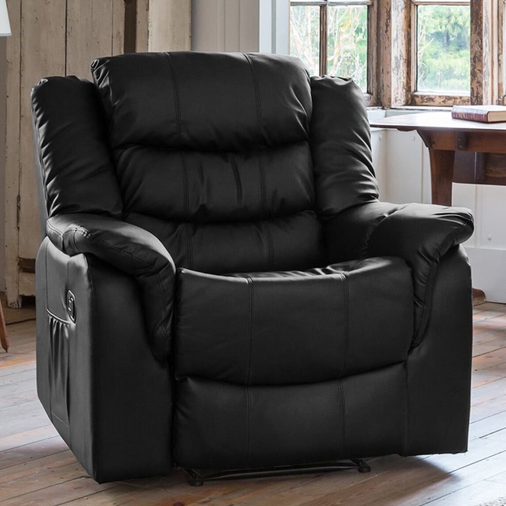 Armchair - THERALUX Leather Recliner Chair - Black - Archie Homes