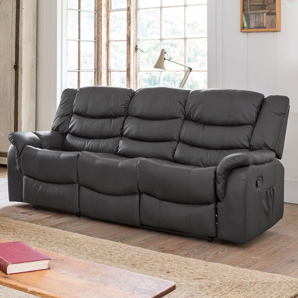 3 Seater Sofa - THERALUX Leather Recliner Sofa - Grey - Archie Homes
