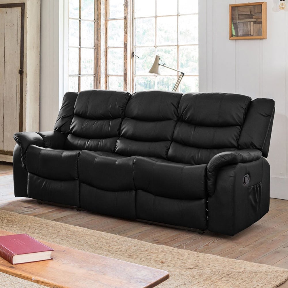 3 Seater Sofa - THERALUX Leather Recliner Sofa - Black - Archie Homes