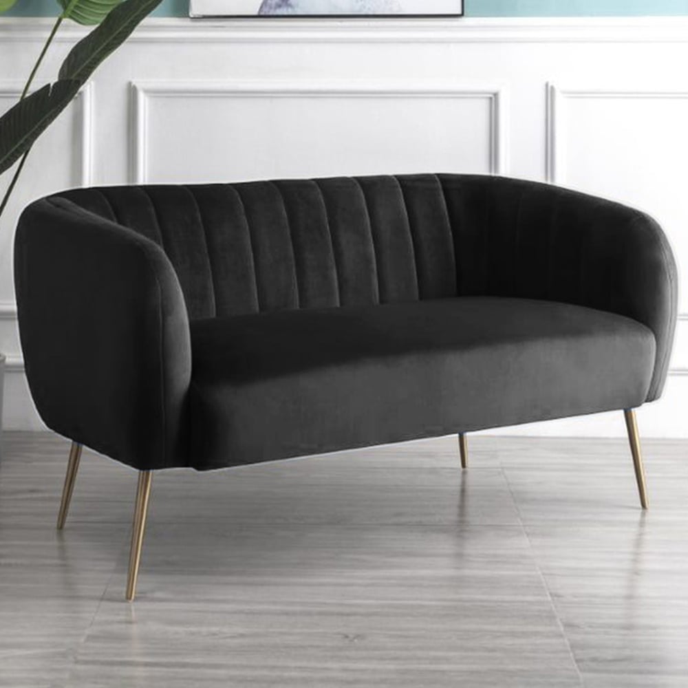 2 Seater Sofa - LUMETTA Velvet Fabric Sofa - Black - Archie Homes