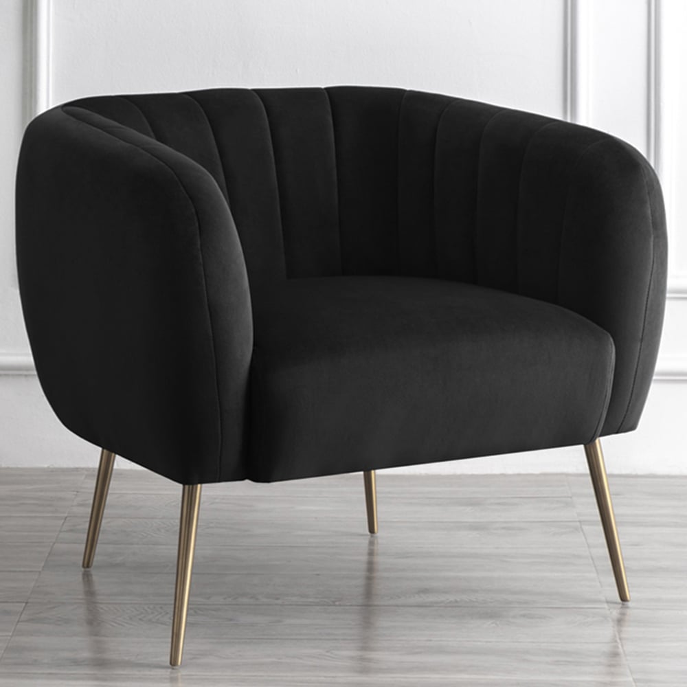 Armchair - LUMETTA Velvet Fabric Chair - Black - Archie Homes