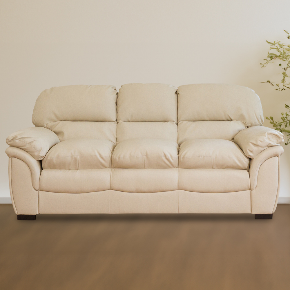 3 Seater - NOCERA Leather Sofa - Cream - Archie Homes