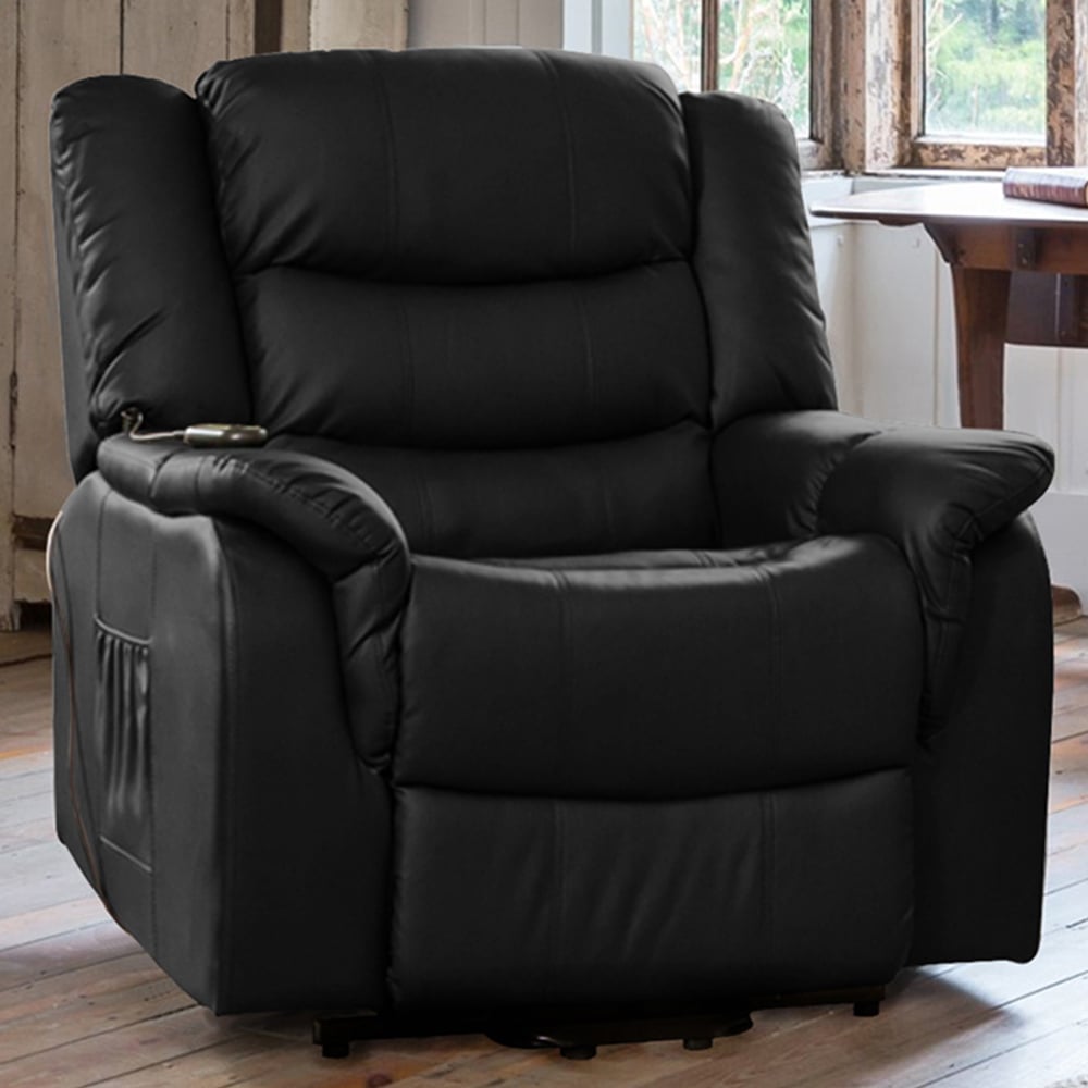 Armchair - THERALUX Leather Riser Recliner Electric Lift Assist Heated Massage Chair - Black - Archie Homes