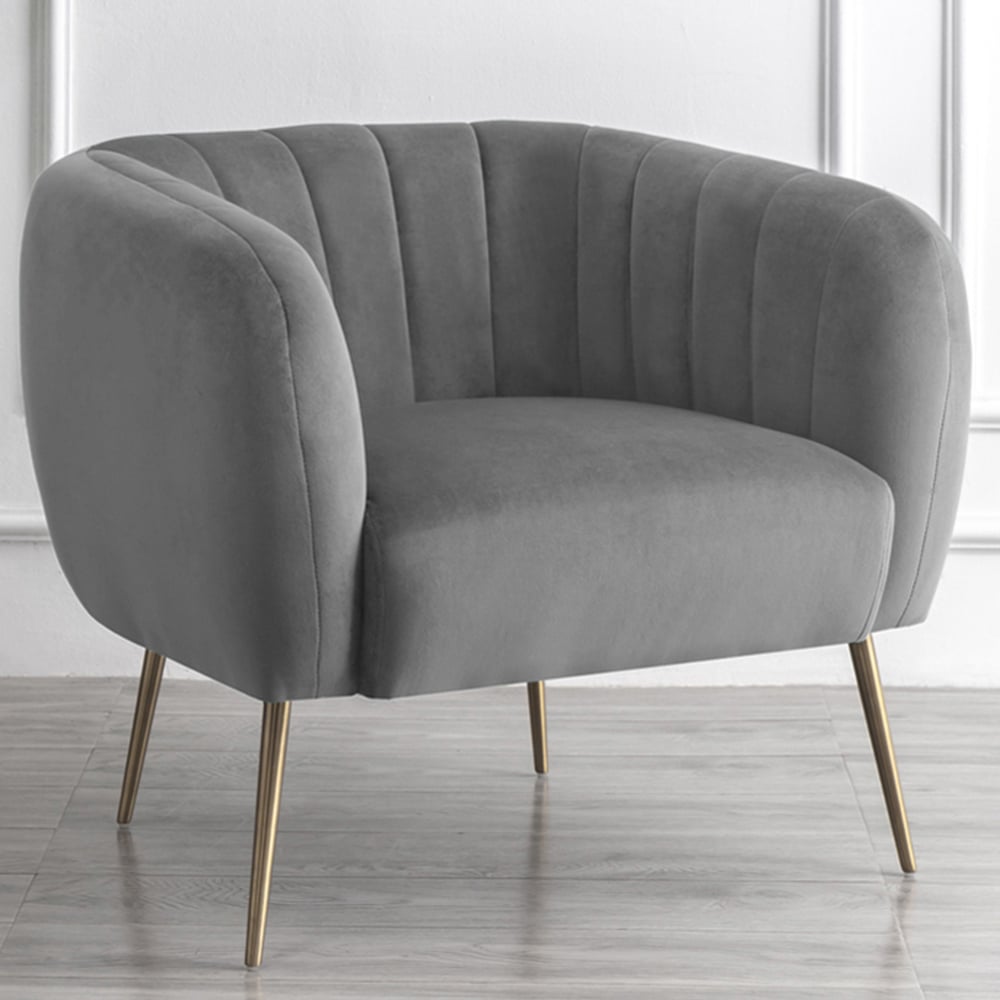 Armchair - LUMETTA Velvet Fabric Chair - Grey - Archie Homes