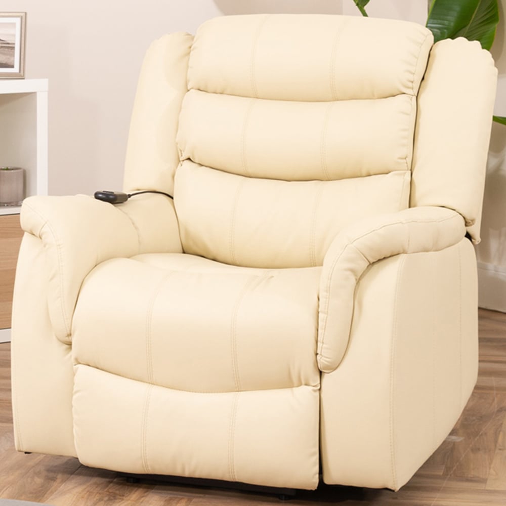 Armchair - THERALUX Leather Riser Recliner Electric Lift Assist Heated Massage Chair - Cream - Archie Homes