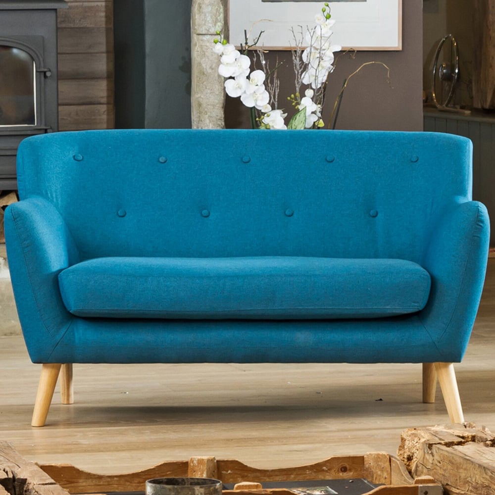 2 Seater Sofa - ELVERRA Fabric Sofa Light Legs - Teal - Archie Homes