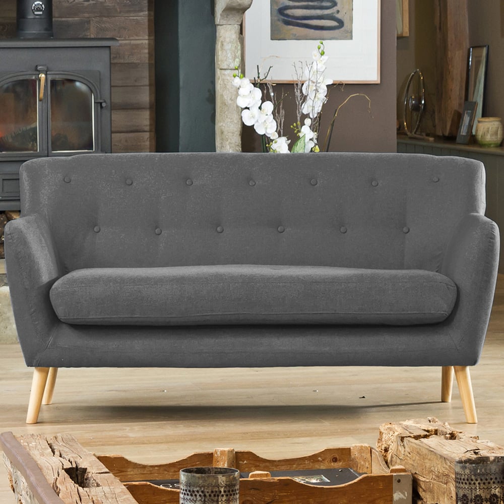 3 Seater Sofa - ELVERRA Fabric Sofa Light Legs - Dark Grey - Archie Homes
