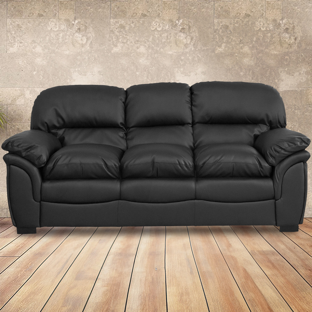 3 Seater - NOCERA Leather Sofa - Black - Archie Homes