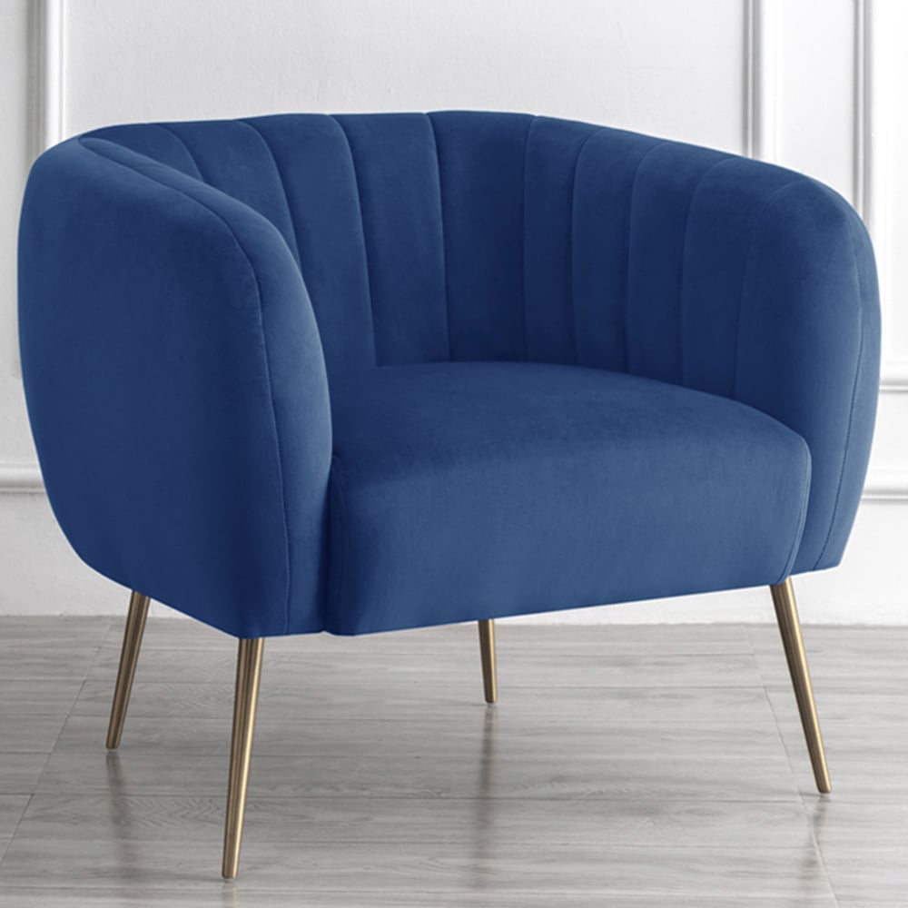 Armchair - LUMETTA Velvet Fabric Chair - Dark Blue - Archie Homes