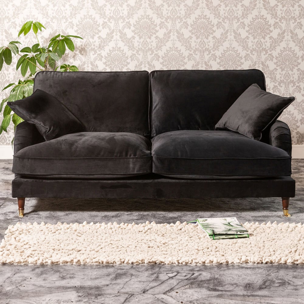 3 Seater Sofa - SOLVARE Velvet Fabric Sofa - Black - Archie Homes