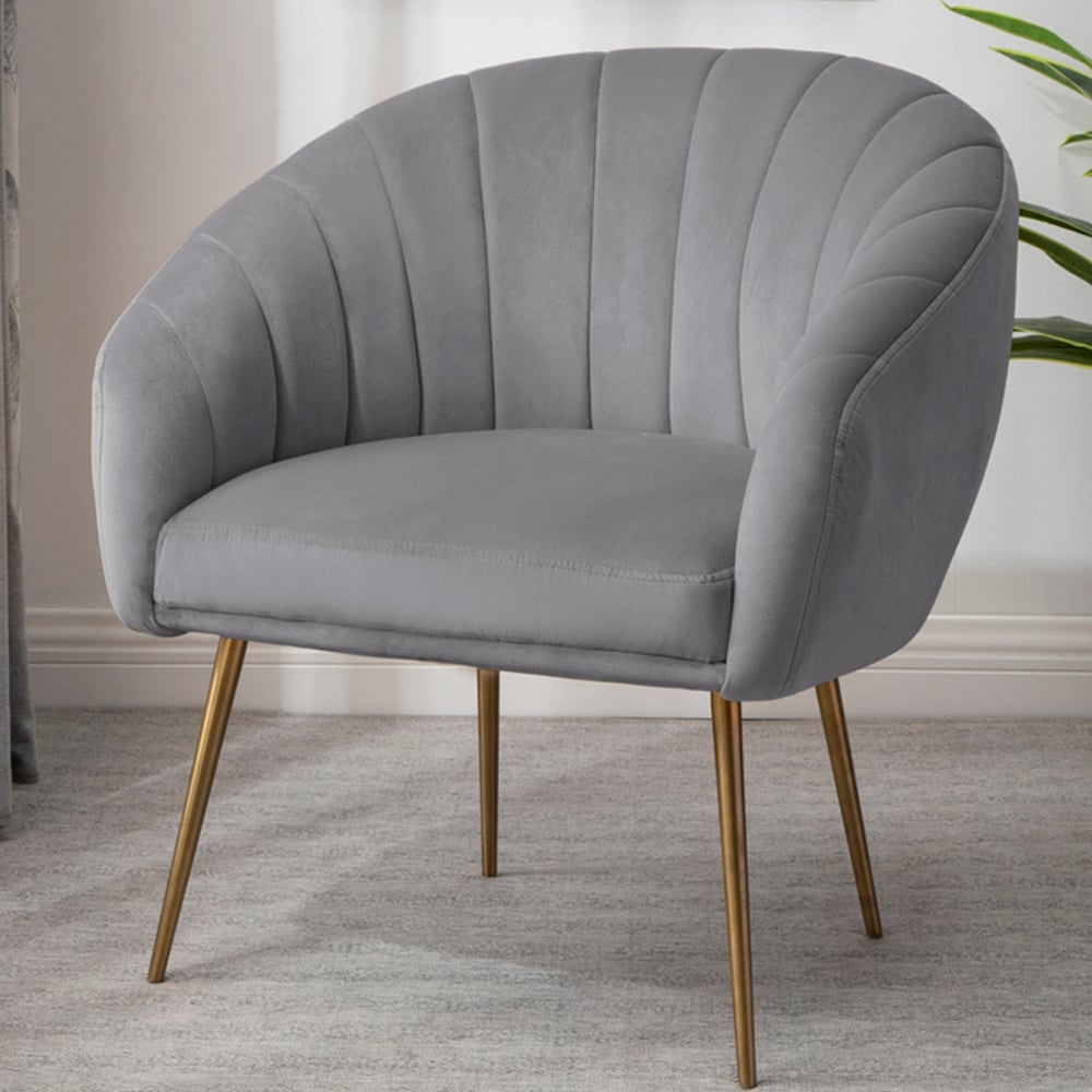 Tub Chair - COLVARA Velvet Fabric Chair - Grey - Archie Homes