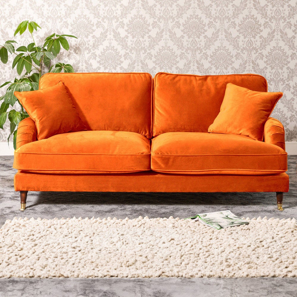2 Seater Sofa - SOLVARE Velvet Fabric Sofa - Orange - Archie Homes