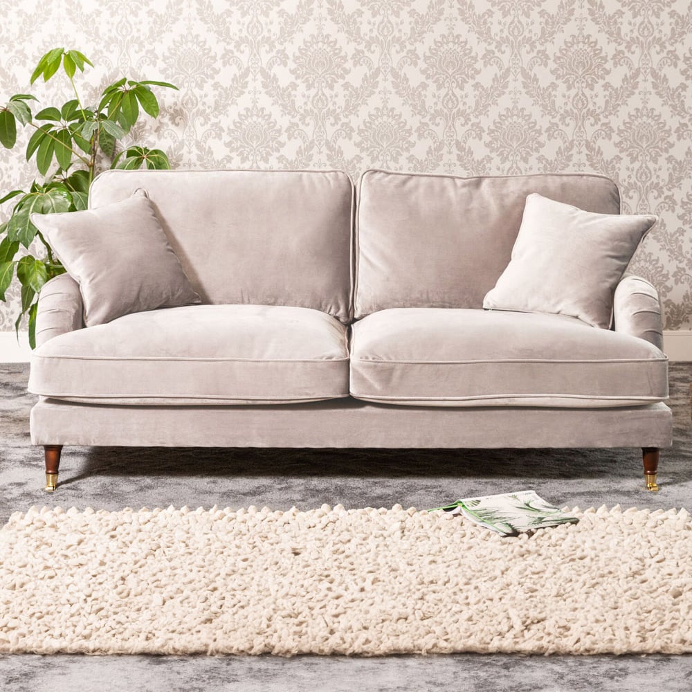 3 Seater Sofa - SOLVARE Velvet Fabric Sofa - Silver - Archie Homes
