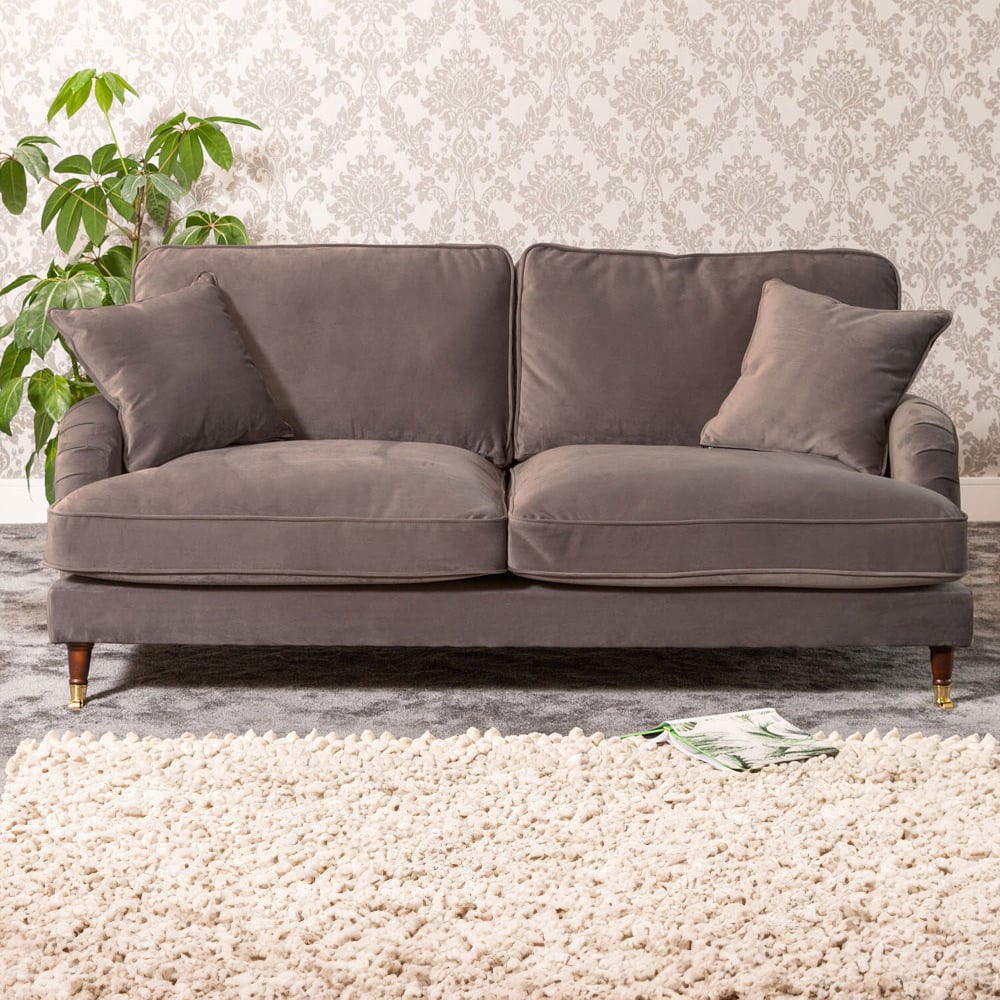 3 Seater Sofa - SOLVARE Velvet Fabric Sofa - Brown - Archie Homes