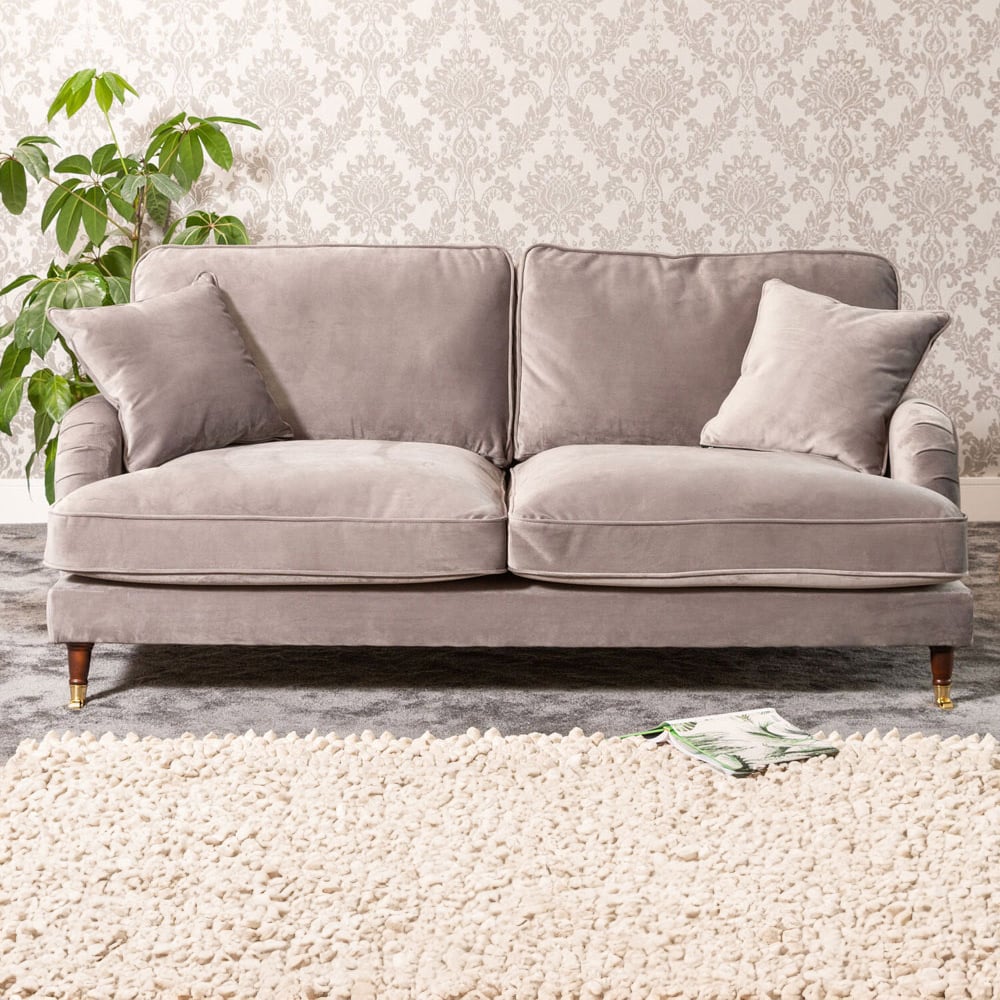 3 Seater Sofa - SOLVARE Velvet Fabric Sofa - Grey - Archie Homes