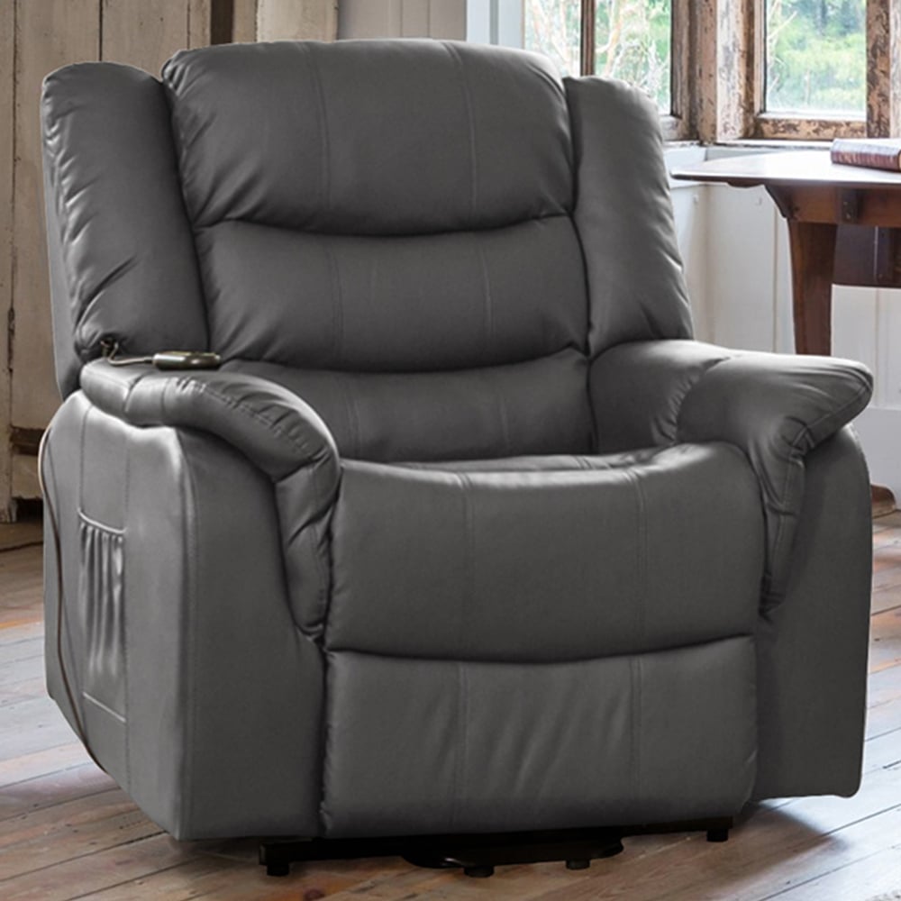 Armchair - THERALUX Leather Riser Recliner Electric Lift Assist Heated Massage Chair - Grey - Archie Homes