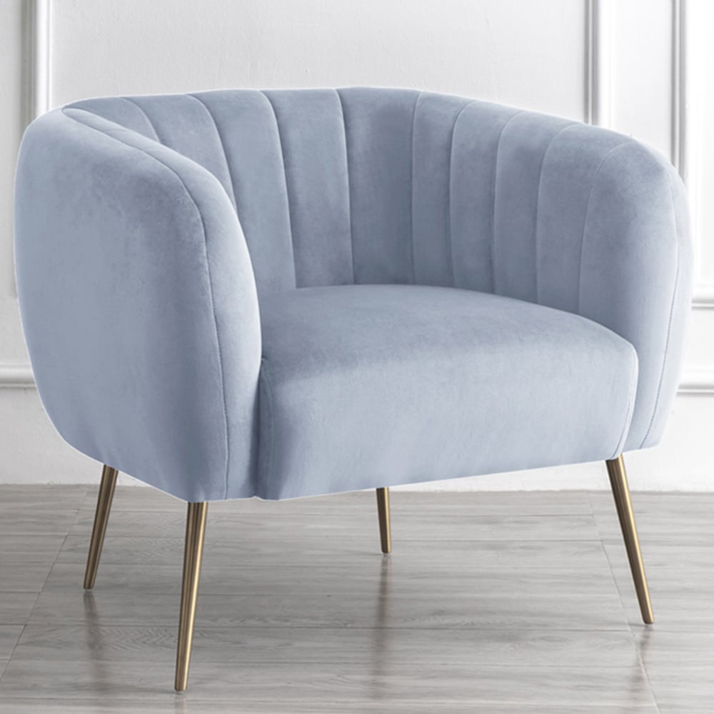 Armchair - LUMETTA Velvet Fabric Chair - Light Blue - Archie Homes