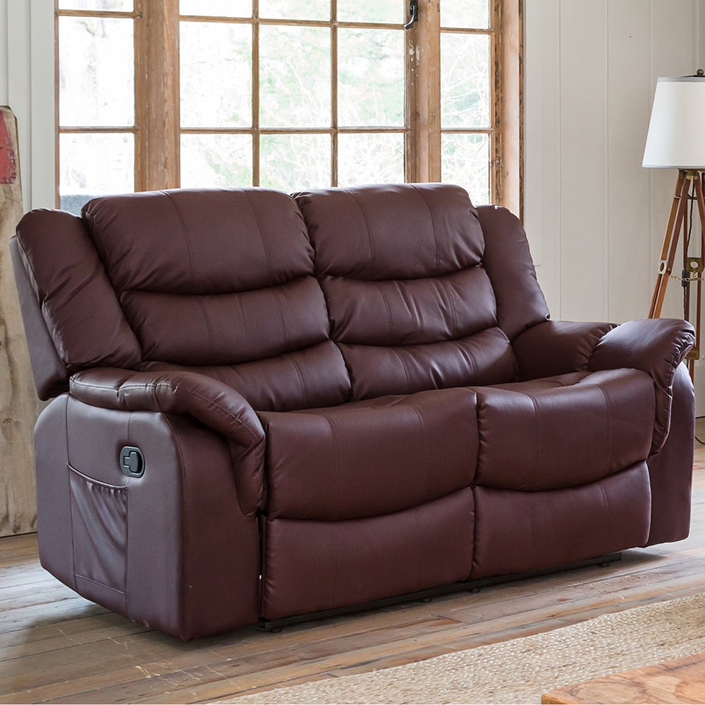 2 Seater Sofa - THERALUX Leather Recliner Sofa - Burgundy - Archie Homes