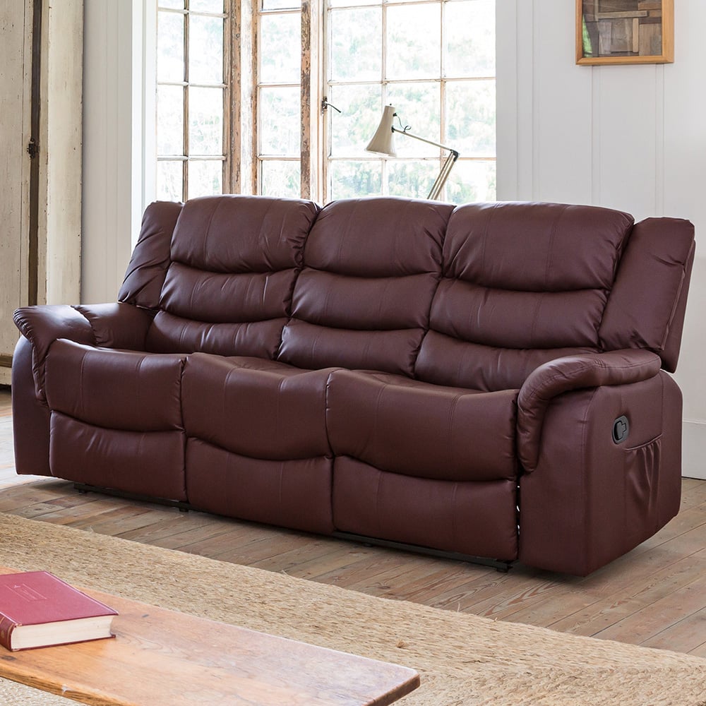 3 Seater Sofa - THERALUX Leather Recliner Sofa - Burgundy - Archie Homes