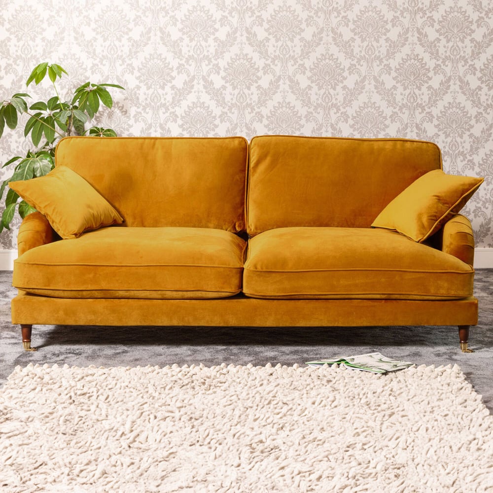 4 Seater Sofa - SOLVARE Velvet Fabric Sofa - Yellow - Archie Homes