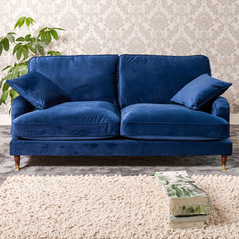 2 Seater Sofa - SOLVARE Velvet Fabric Sofa - Blue - Archie Homes