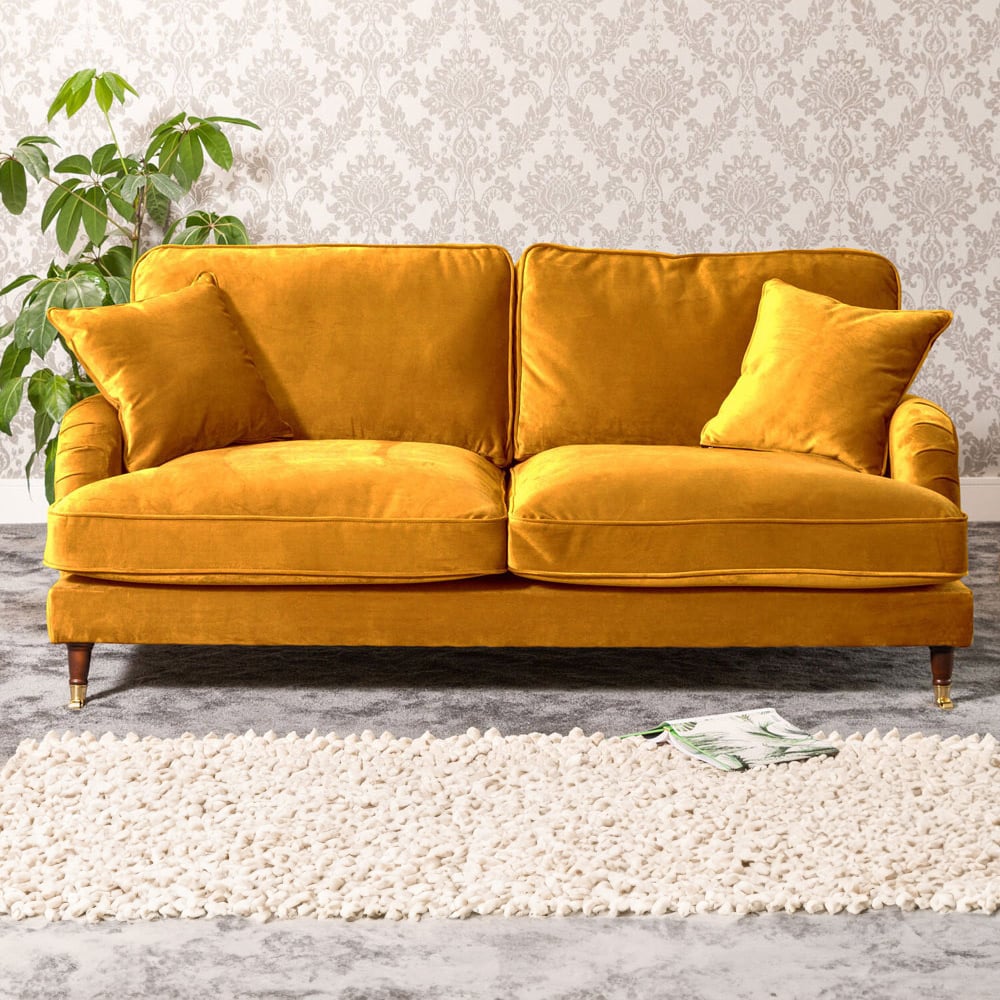 2 Seater Sofa - SOLVARE Velvet Fabric Sofa - Yellow - Archie Homes