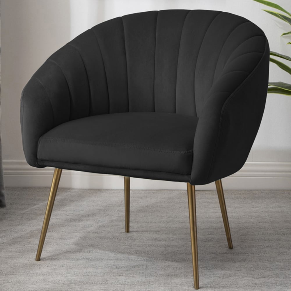 Tub Chair - COLVARA Velvet Fabric Chair - Black - Archie Homes