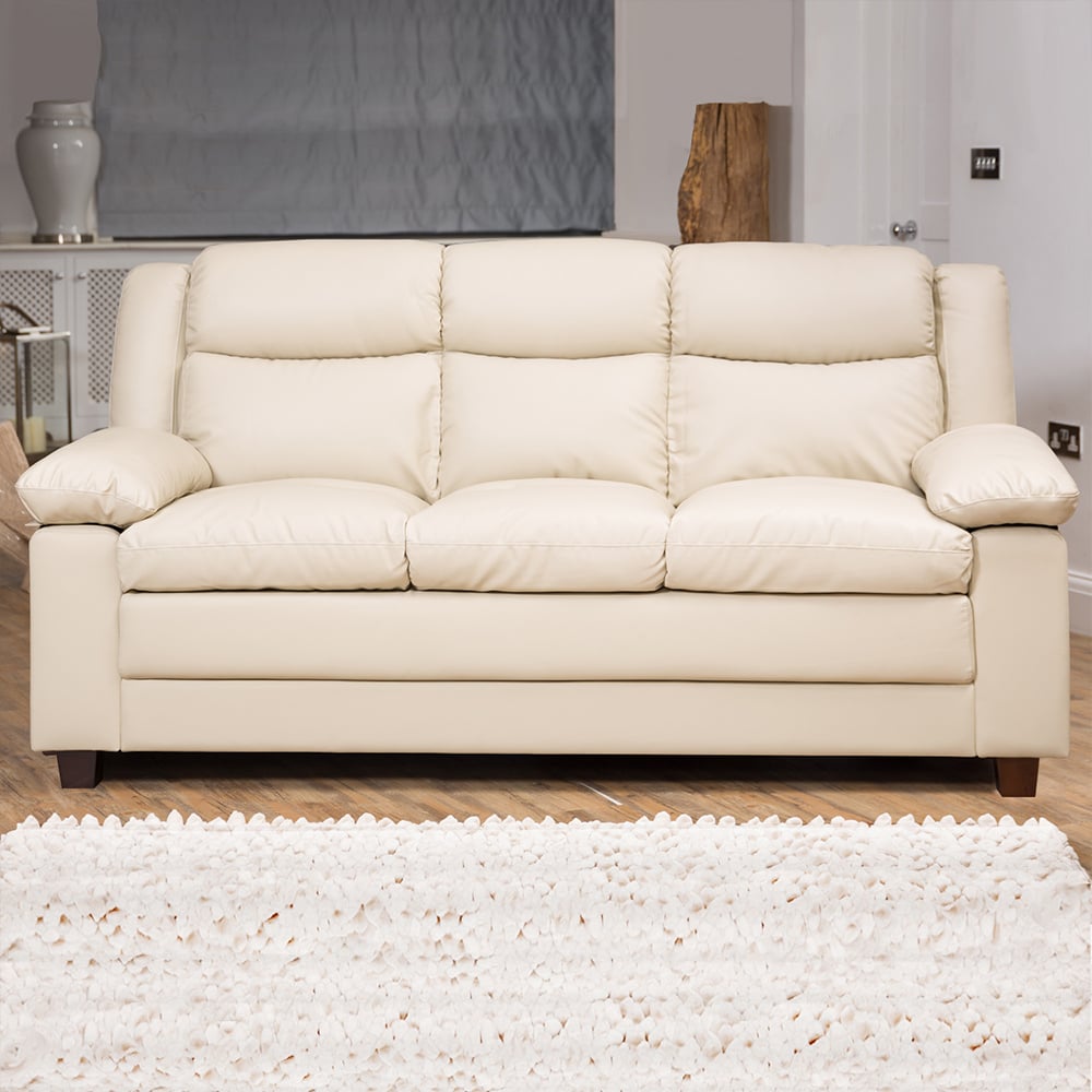 3 Seater Sofa - OBSCURA Leather Sofa - Cream - Archie Homes