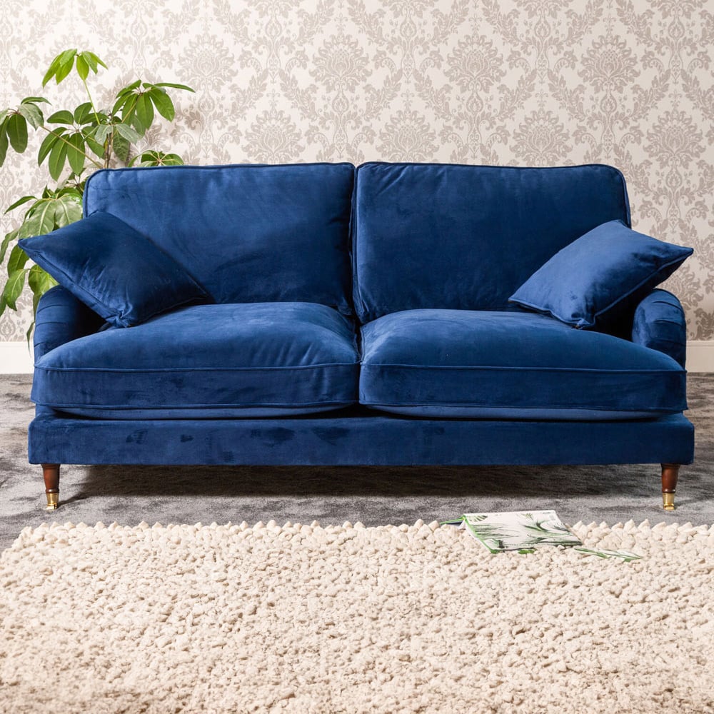 3 Seater Sofa - SOLVARE Velvet Fabric Sofa - Blue - Archie Homes