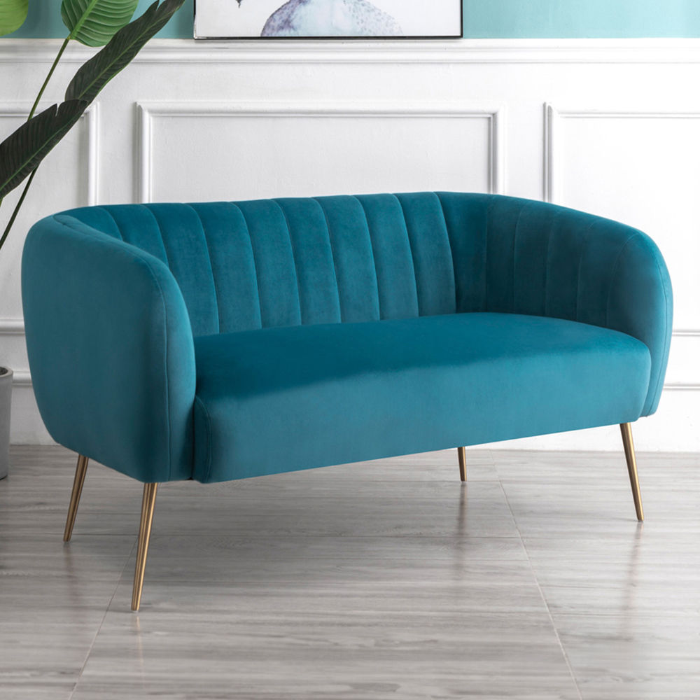 2 Seater Sofa - LUMETTA Velvet Fabric Sofa - Teal - Archie Homes