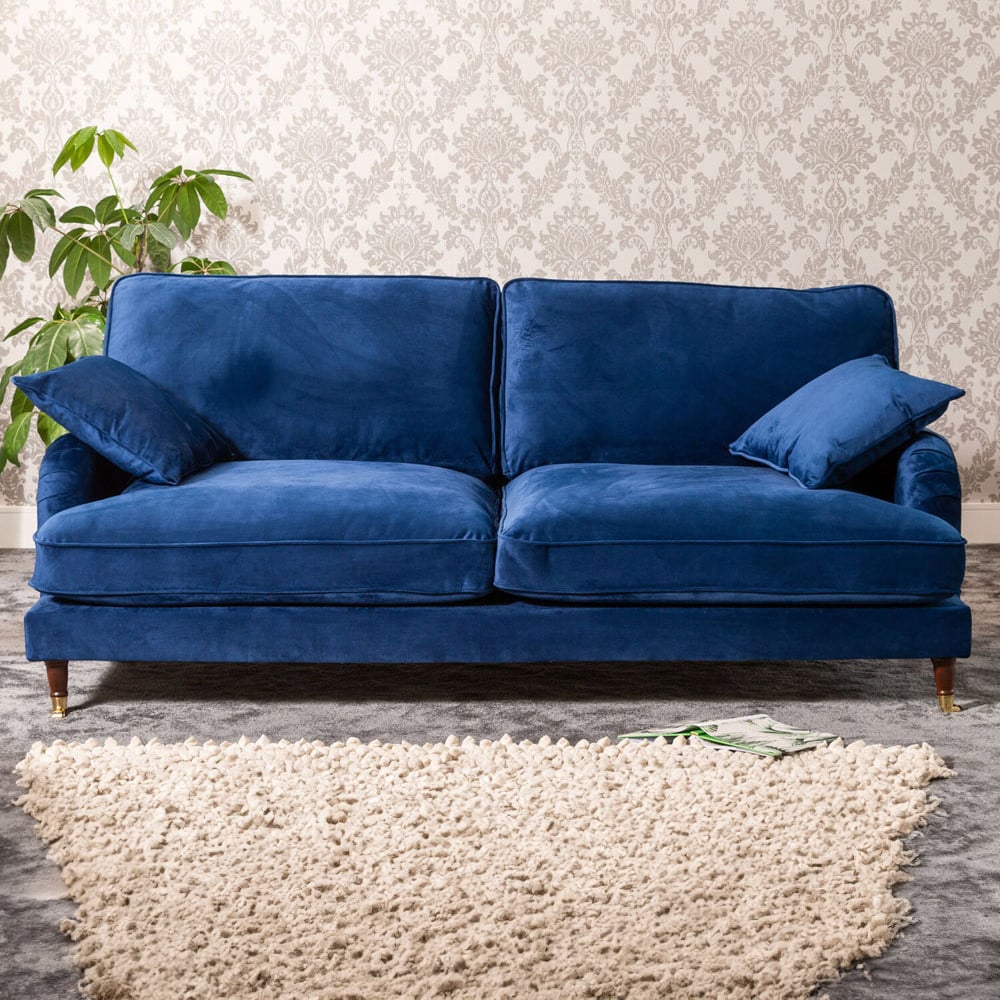 4 Seater Sofa - SOLVARE Velvet Fabric Sofa - Blue - Archie Homes