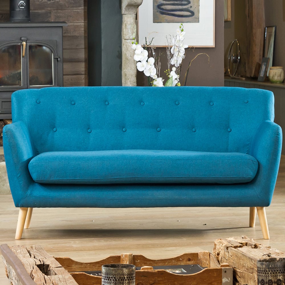 3 Seater Sofa - ELVERRA Fabric Sofa Light Legs - Teal - Archie Homes