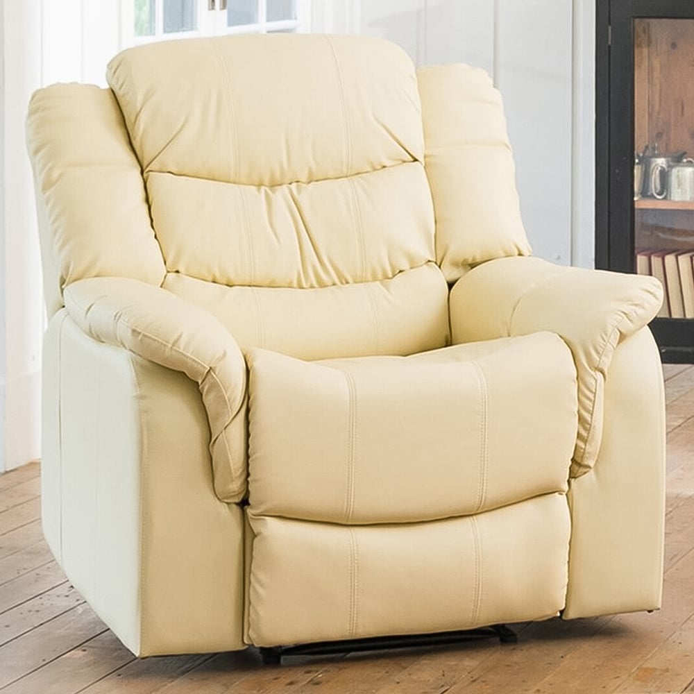 Armchair - THERALUX Leather Recliner Chair - Cream - Archie Homes