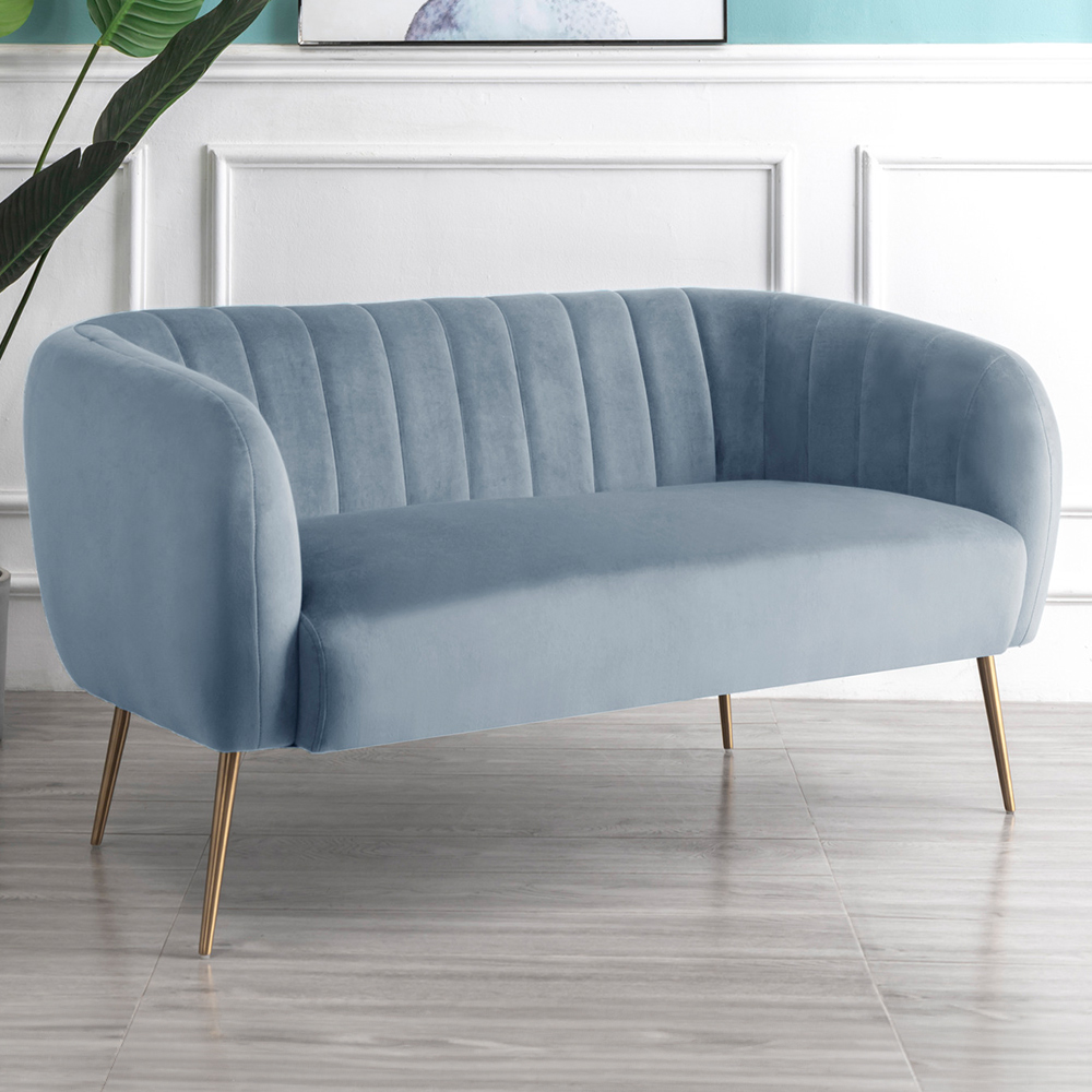 2 Seater Sofa - LUMETTA Velvet Fabric Sofa - Light Blue - Archie Homes