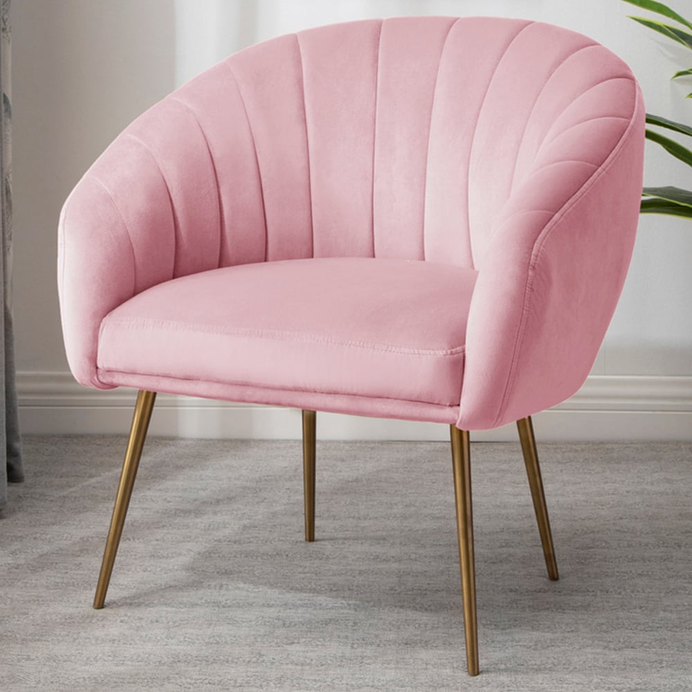 Tub Chair - COLVARA Velvet Fabric Chair - Pink - Archie Homes
