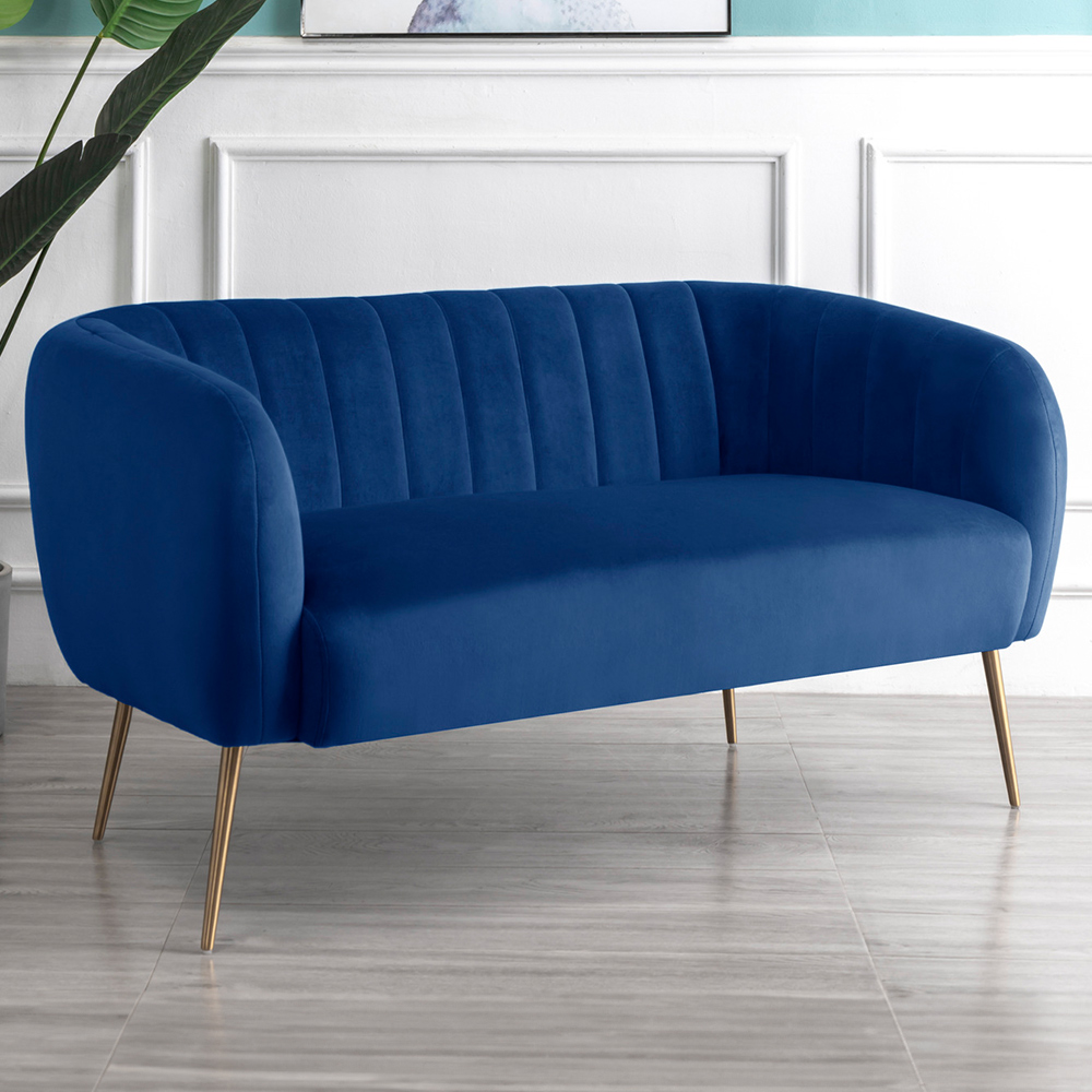 2 Seater Sofa - LUMETTA Velvet Fabric Sofa - Dark Blue - Archie Homes