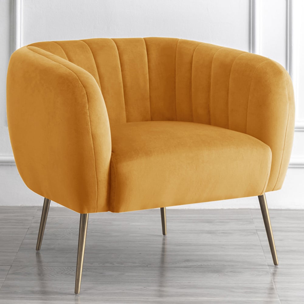 Armchair - LUMETTA Velvet Fabric Chair - Yellow - Archie Homes