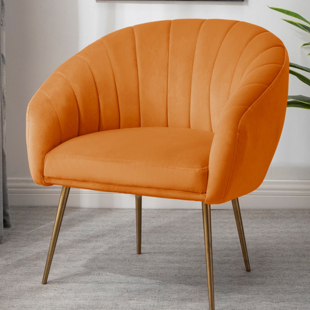 Tub Chair - COLVARA Velvet Fabric Chair - Orange - Archie Homes